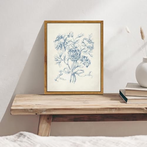 KBKBART Framed Wall Art Neutral Blue Rose Flower Sketch Canvas Prints - Image 4