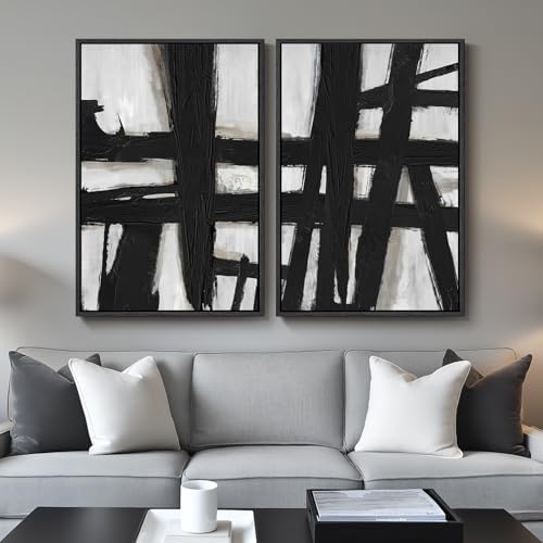 Large Framed Black White Abstract Wall Art by Cuspin
