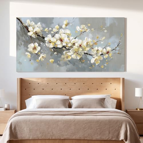 YISXINOAG Beige Flower Floral Wall Art Modern Painting Canvas Print 29"X58" - Image 3