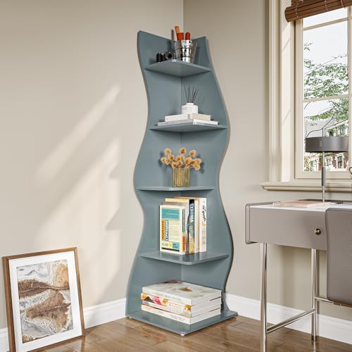 LITTLE TREE Small Corner Shelf, Modern 5-Tier Wall Corner Bookshelf, Stylish - Image 4