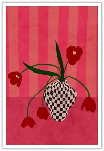 Contemporary, Eclectic Canvas Wall Art Tulips In A Checkered Vase Prints Poster by Unknown