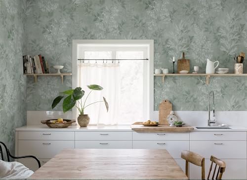 EeeComing Sage Green Vintage Plants Peel and Stick Wallpaper Cottage Self - Image 6