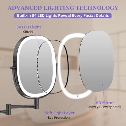 FUNTOUCH 5000mAh Rechargeable Wall Mounted Lighted Makeup Mirror - Image 6