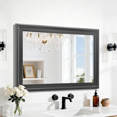 Wall Grey Mirror for Bathroom, Rectangle Rustic 24 x 36 inch Vanity Mirrors - Image 3