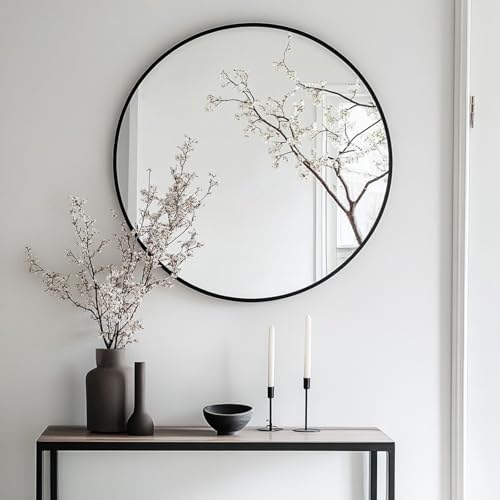 Oruii Large Round Mirror, 28 inch Circle Mirror, Matte Black Metal Frame - Image 4