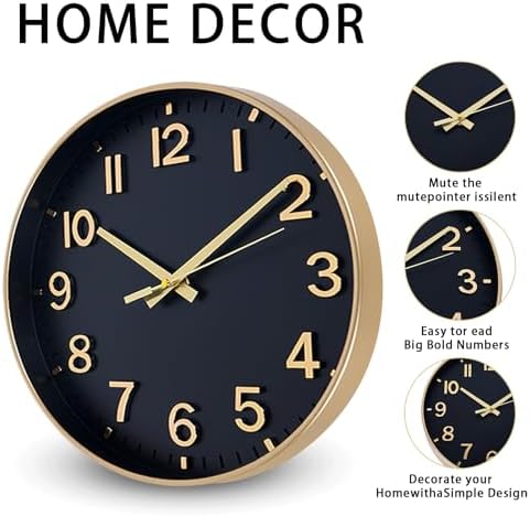 HZDHCLH 8 Inch Wall Clock Battery Operated Silent Non Ticking Black Modern - Image 3