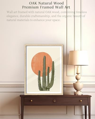 iHery 16x20in Natural OAK Wood Framed Cactus Sunset Wall Art - Image 2