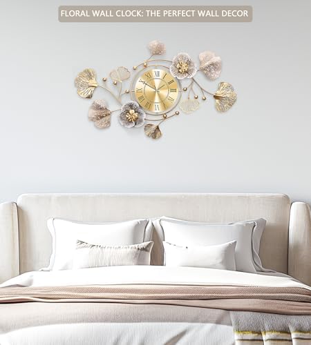 33" Modern Farmhouse Large Decorative Wall Clock, Ginkgo Metal Art - Image 3