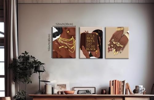 Marllifenney 3 Pcs Black Woman Wall Art Framed Black Girl Posters Abstract - Image 6