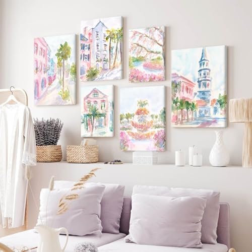 Charleston South Carolina Wall Art Preppy Posters Pictures Pastel Pink Canvas - Image 6