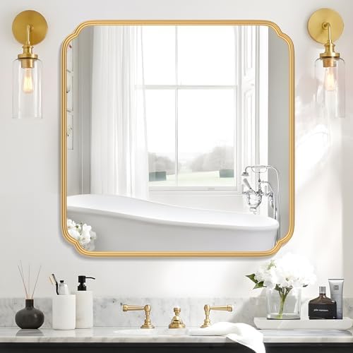 Ferytange Gold Bathroom Mirror for Wall 36" x 36" Square Bathroom Vanity Mirror by FerytangeHome