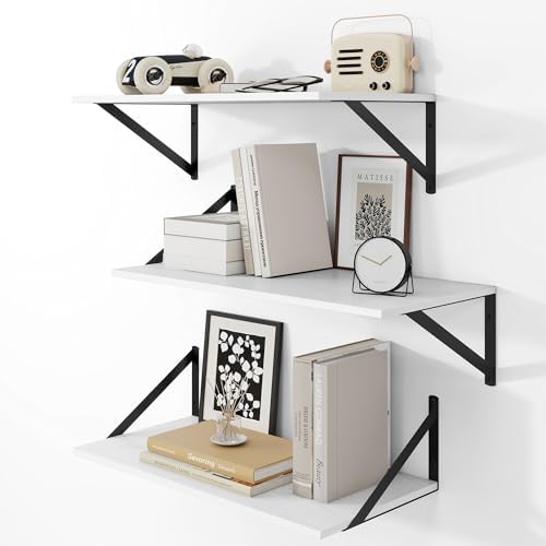 Heimlove 24W x 12D Deep Floating Shelves Set of 3 White by Heimlove