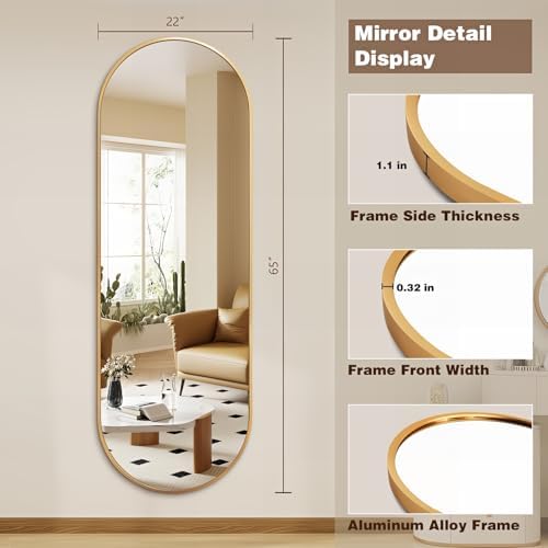 Niccy Oval Full Length Mirrors, Long Wall-Mounted Mirror - Image 2