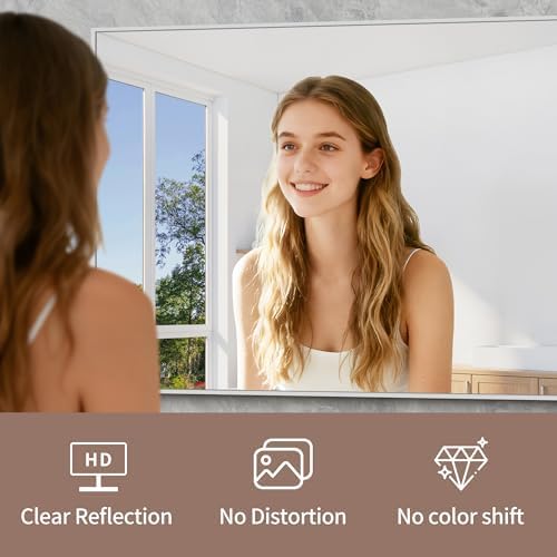 YIROMAN Bathroom Mirror 24"x24", Brushed Silver Bathroom Mirror - Image 6