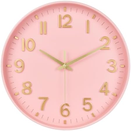 HZDHCLH 10 Inch Wall Clock Battery Operated Silent Non Ticking Pink Modern by HZDHCLH