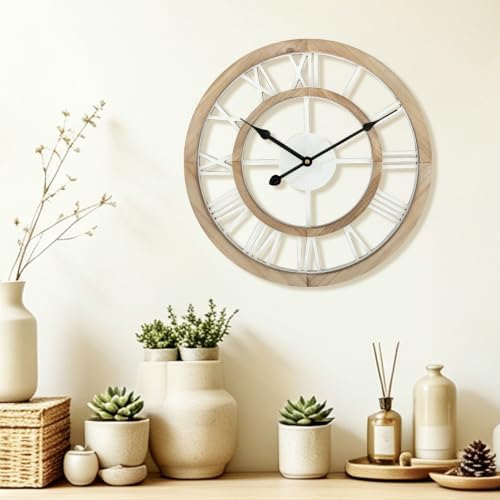 16 Inch Rustic Wall Clock Silent Non-Ticking Wooden Wall Clocks by BlueprintIvy