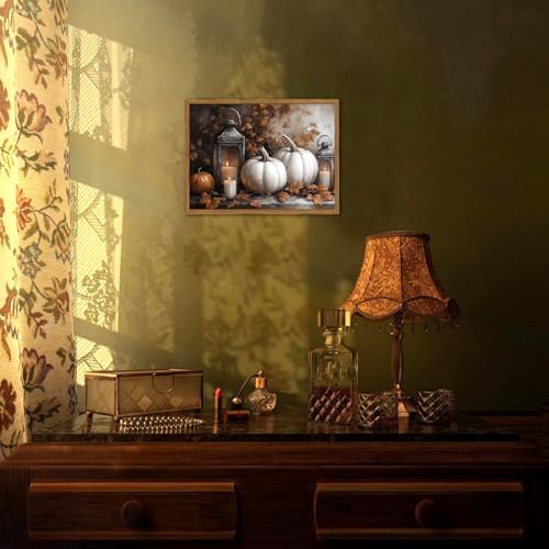 Framed Vintage Fall Pumpkin Canvas Wall Art, Rustic Farmhouse Autumn Paintings - Image 3