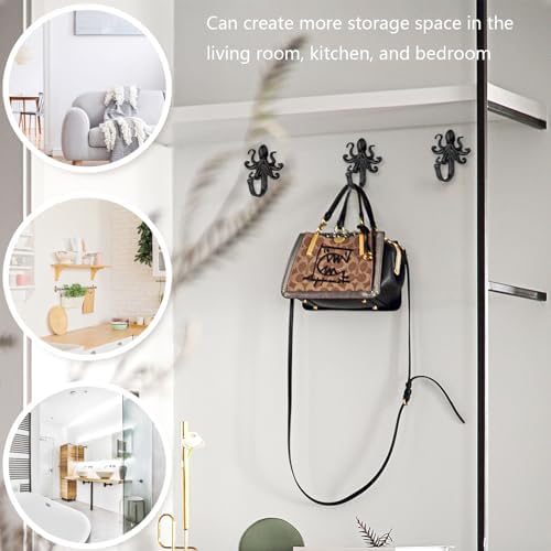 5 Pack Coat Hooks Wall Hooks, Octopus Decorative Wall Mounted Hooks Rustic - Image 3