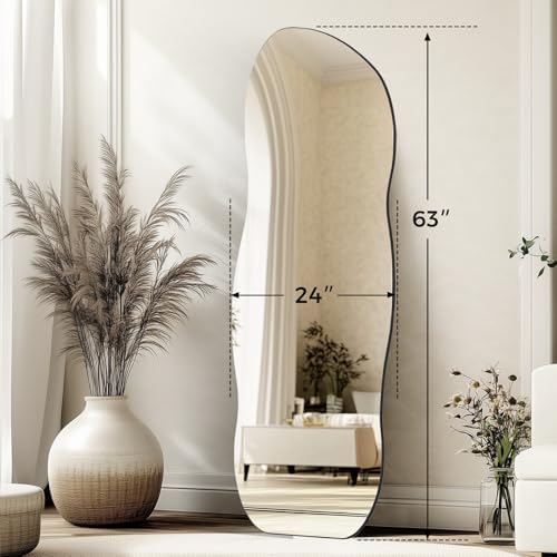 QDSSDECO 63" x 24" Full Length Mirror Irregular Wavy Mirror - Image 3