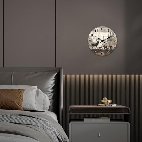 XNM Deer Forest Wood Wall Clock Battery Operated 16 Inch - Image 2