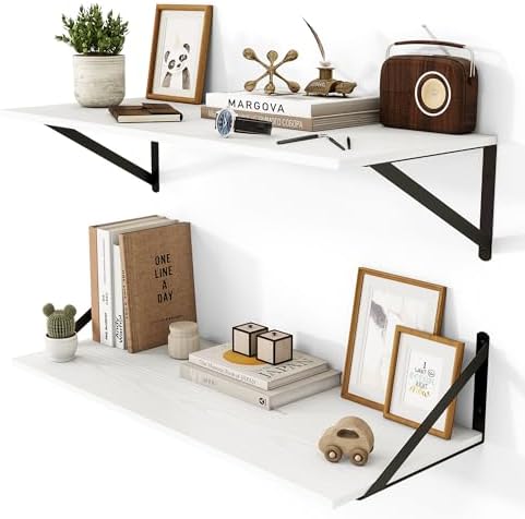 Heimlove 28W x 12D Deep Floating Shelves Set of 2 White by Heimlove