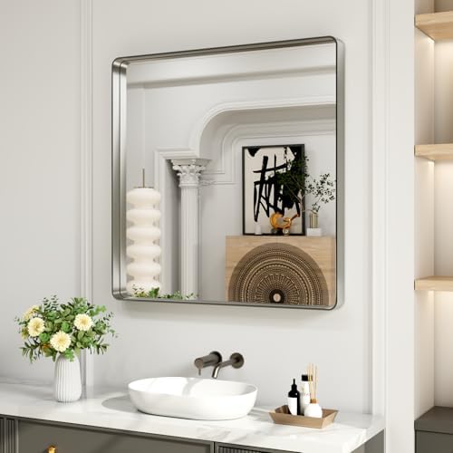 LOAAO 30X30 Inch Brushed Nickel Bathroom Mirror by LOAAO