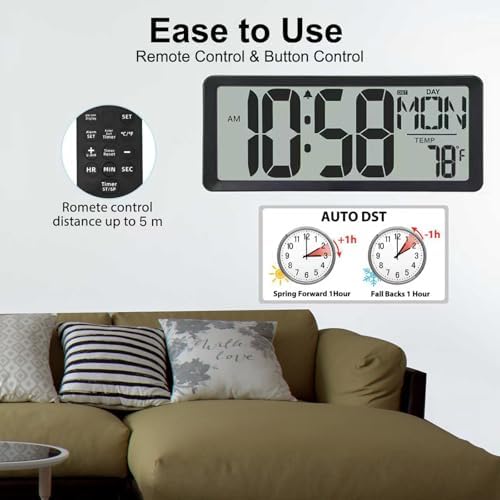 XREXS 14.5 Inch Battery Operated Digital Wall Clock - Image 2