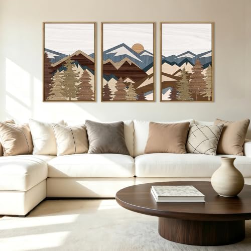 BINCUE Large Mountain Wall Art Vintage Mountains Office Framed Canvas 3 Piece - Image 5