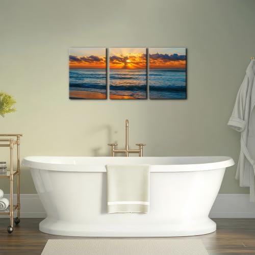 Pacimo 3 Pieces Sunset Tropical Beach Modern Canvas Wall Art Gallery Wrapped - Image 3