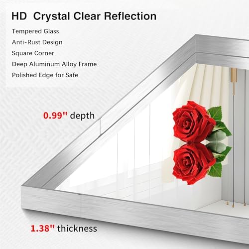 Silver Bathroom Mirror, 36x60 Inch Rectangular Deep Frame Mirror, Large Wall - Image 4