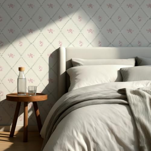 Hopepak Modern Peel and Stick Wallpaper Stripe Floral Wallpaper 17.3"×197" Pink - Image 6