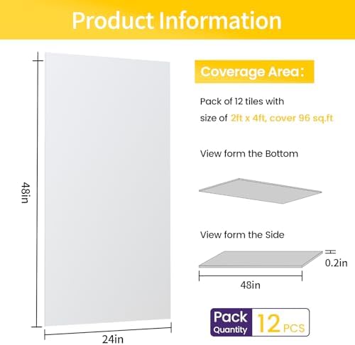 12 PCS 2x4 FT White Ceiling Tiles, 24x48 Inch PVC Waterproof Smooth Drop - Image 2
