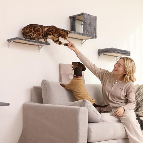 FUKUMARU Cat Wall Shelves, 4 in 1 Set, Light Gray - Image 4