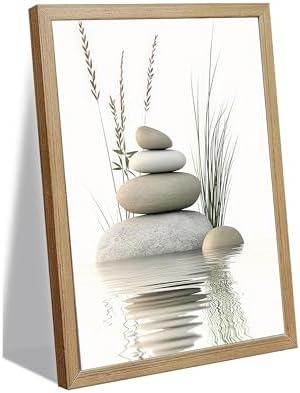Framed Zen Stone Canvas Wall Art, Bathroom Picture Decor 24x36in by KBIERQN