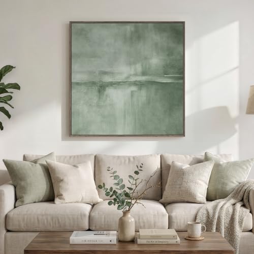 Large Framed Sage Green Abstract Wall Art - Image 4