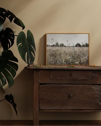 ARPEOTCY Vintage Framed Canvas Wall Art, Classical Wildflowers Field Sky - Image 3