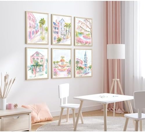 Charleston South Carolina Wall Art Preppy Posters Pictures Pastel Pink Canvas - Image 4