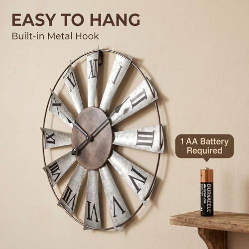 Mrocioa Windmill Distressed Metal Wall Clocks Rustic Large Decorative Clock - Image 6