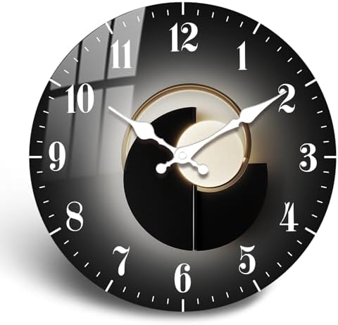 12 Inch Black Wall Clock – Minimalist Black and Gold Analog Wall Clocks by JENGRYOE