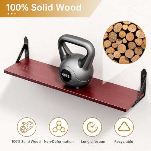 ROMGUAR CRAFT Wood Wall Floating Shelves Set of 4, 23.6" x 6" - Image 4