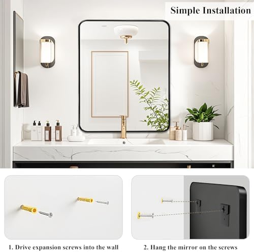 Black Bathroom Vanity Mirror Over Sink 28x32, Large Wall Mounted Mirror - Image 6