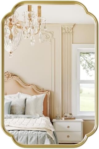 Gold Bathroom Scalloped Mirror, 20” x 30”Rounded Corner Rectangle Wall Mirrors - Image 3