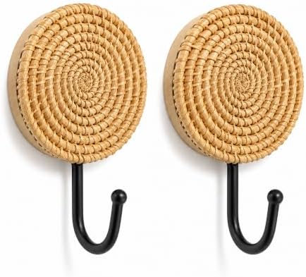 Large Decorative Wall Hooks 2 Pack Woven Rattan Boho Coat Hooks by Unknown