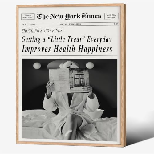 Funky Black and White Newspaper Wall Art 16x20 in Wood Grain Frame Humor Quotes by Unknown