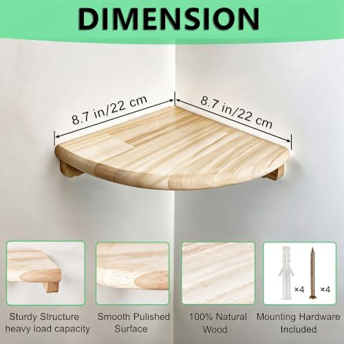 8.7" Floating Corner Shelf, Solid Wood Wall Mount - Image 2