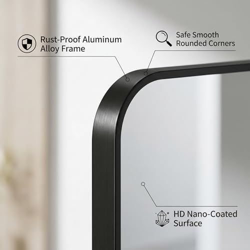 Koonmi Bathroom Mirror, 24X48 Brushed Black Metal Framed Wall-Mounted Mirror - Image 2