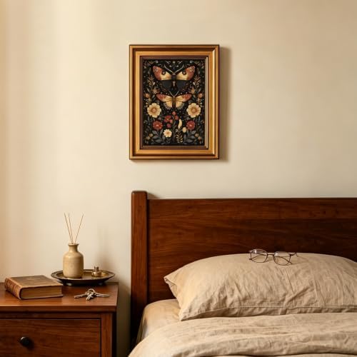 IMNTSD Framed Vintage Moth Floral Wall Art, Dark Background Botanical Butterfly - Image 6
