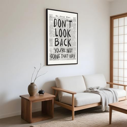 Framed Retro Black and White Newspaper Wall Art Dont Look Back Quote Poster - Image 4