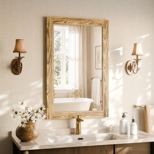 Rectangular Wall Mirror 36" x 24", Solid Wood Frame Bathroom Mirror by XRAMFY