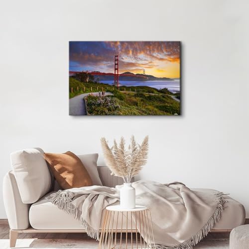 Famous Cityscape Canvas Wall Art Red Golden Gate Bridge Picture Bedroom Wall - Image 5